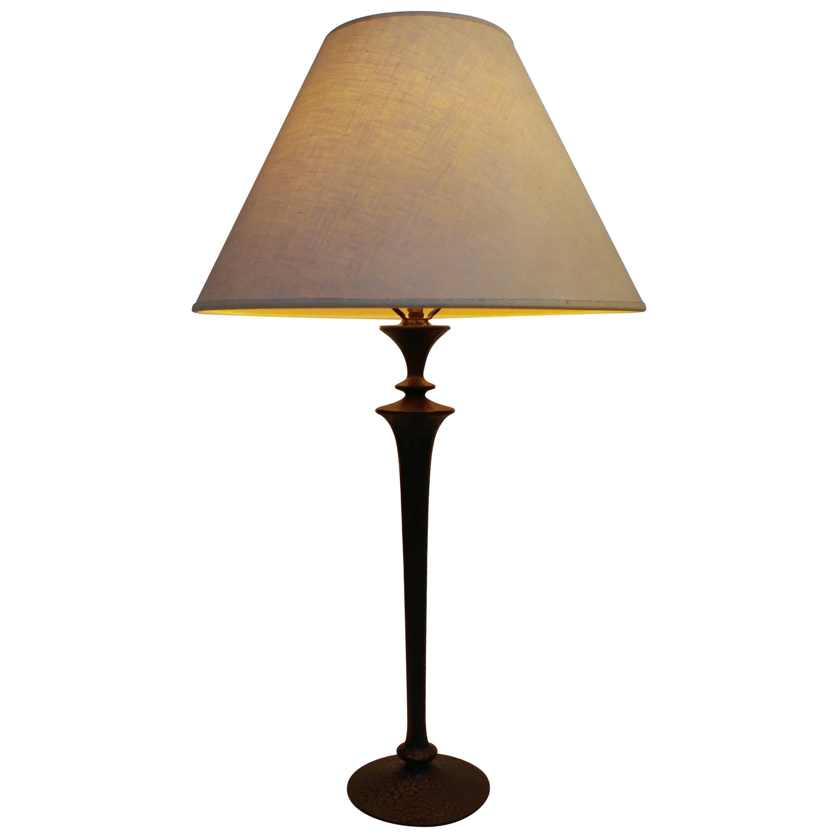 Giacometti Style Hammered Painted Bronze Table Lamp, Offered by La Porte For Sale