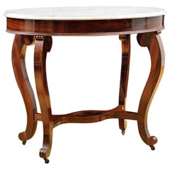 Antique Meeks & Sons Oval Center Table in Rosewood w/ White Marble, New York, circa 1850