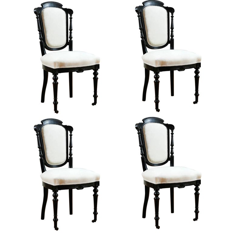 Set of Four French Napoleon III Dining Chairs with Upholstery, circa 1870 at 1stDibs
