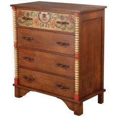 Signed Four-Drawer Monterey Dresser with Striking Painted Decoration