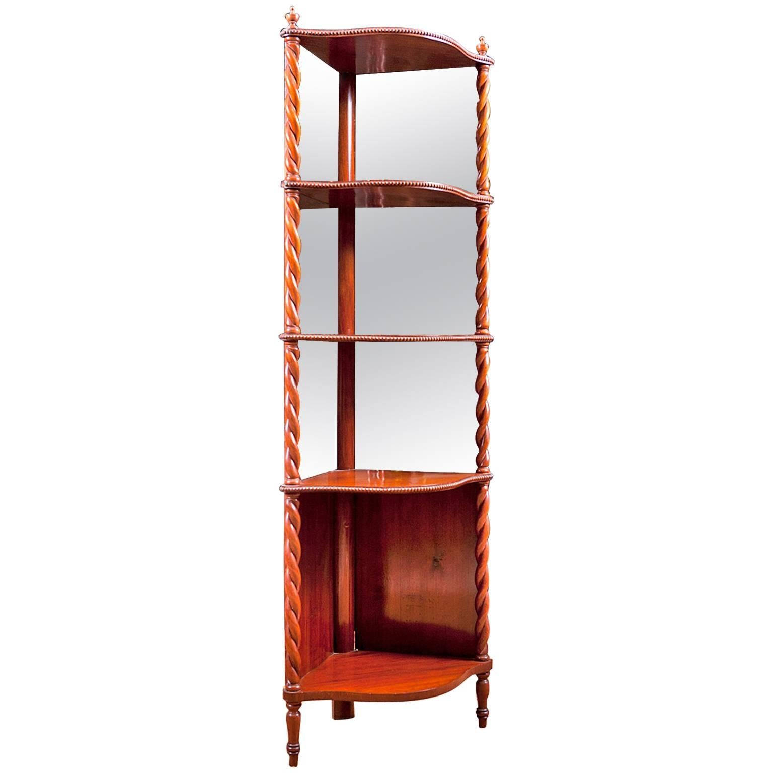 Corner Étagère in Mahogany with Mirrored Back Panels, Denmark, circa 1835