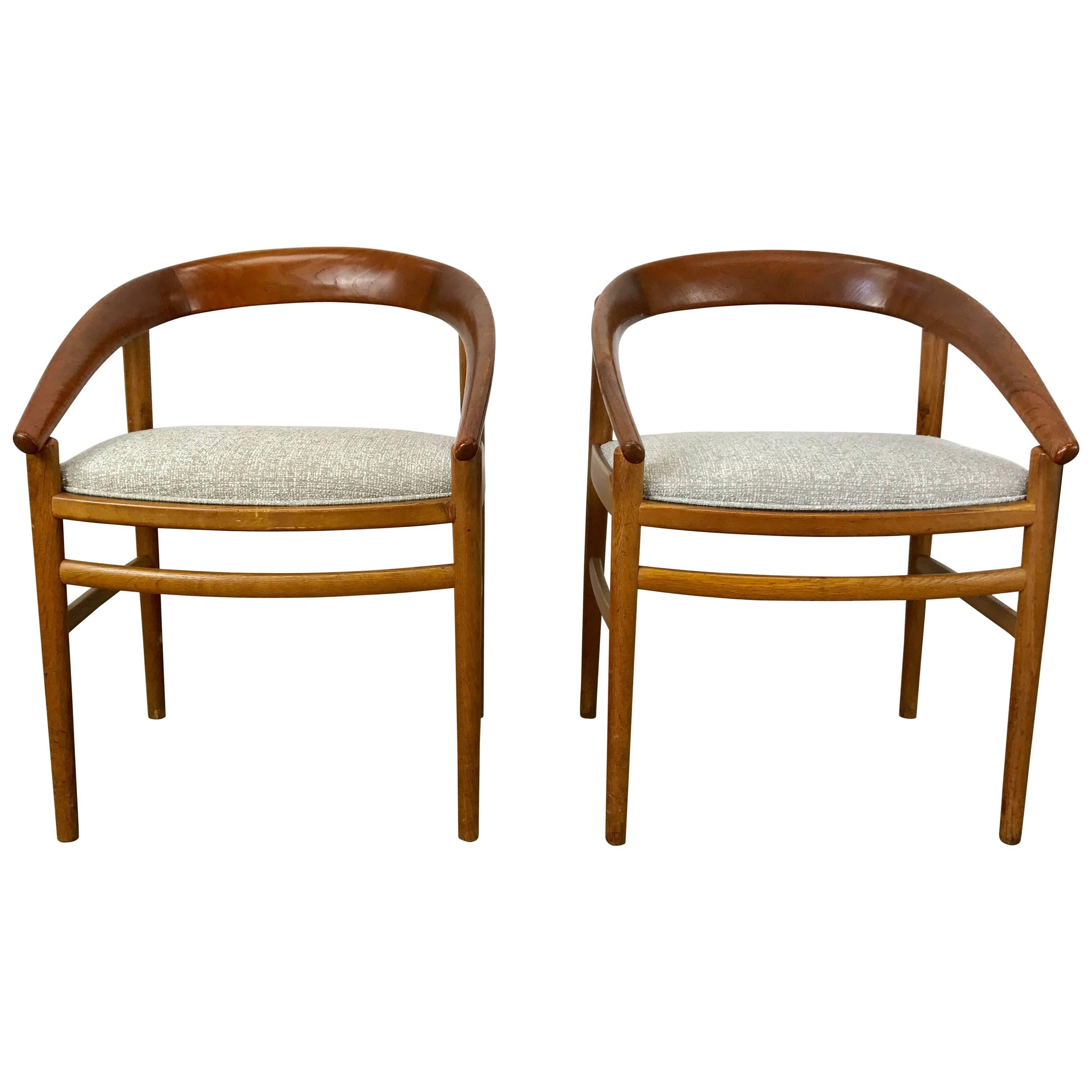 Classic Danish Modern Oak and Curved Teak Armchairs by H. Brockmann-Petersen For Sale