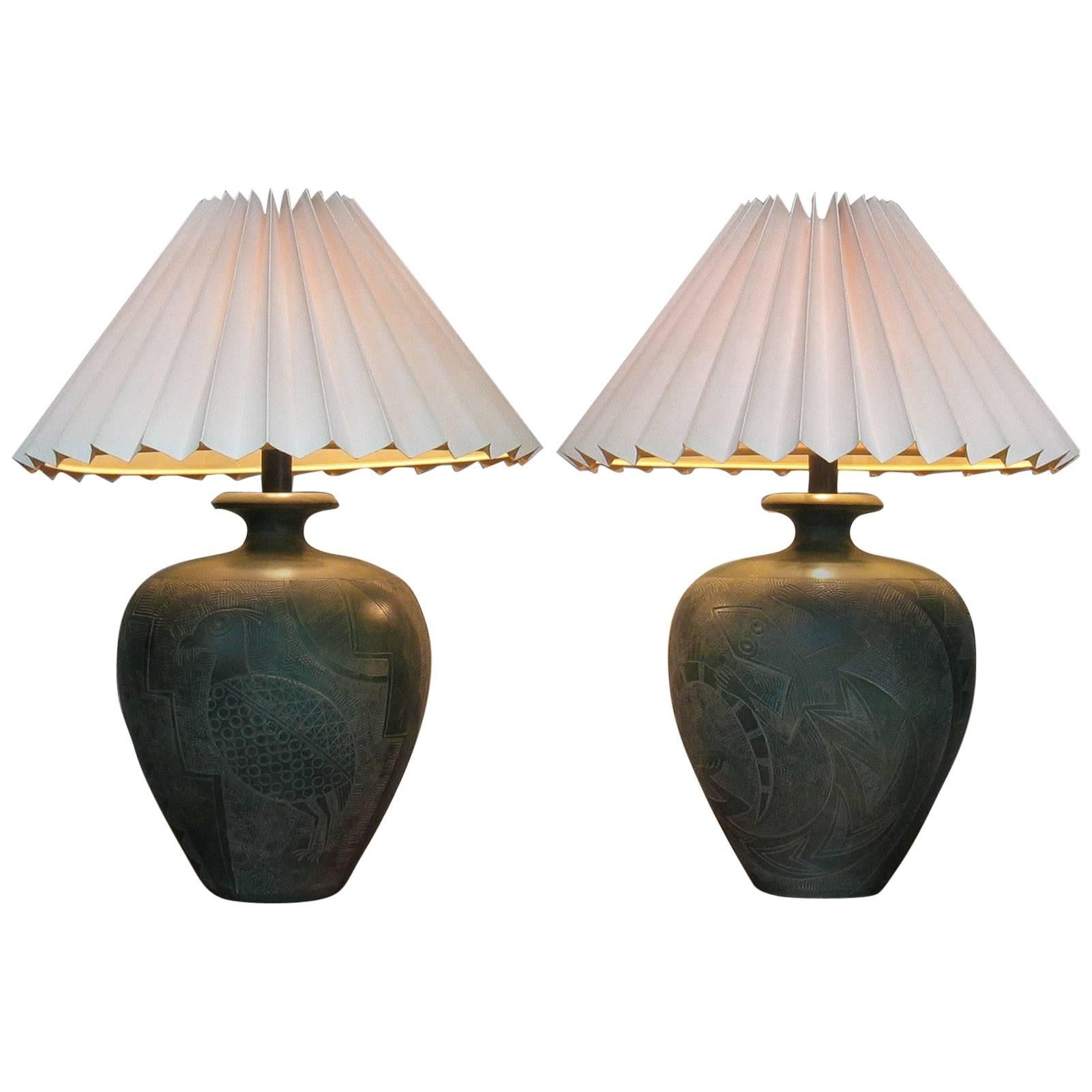 Large Pair of Southwestern Table Lamps by Casual Lamps of California