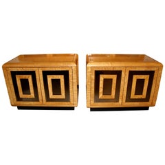 Nice Pair of Bird's-Eye Maple Burl and Mirror Nightstands by Romweber