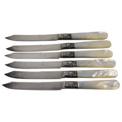 Antique S. Kind & Sons Mother-of-Pearl and Sterling Silver Fruit Knives, a Set of Six