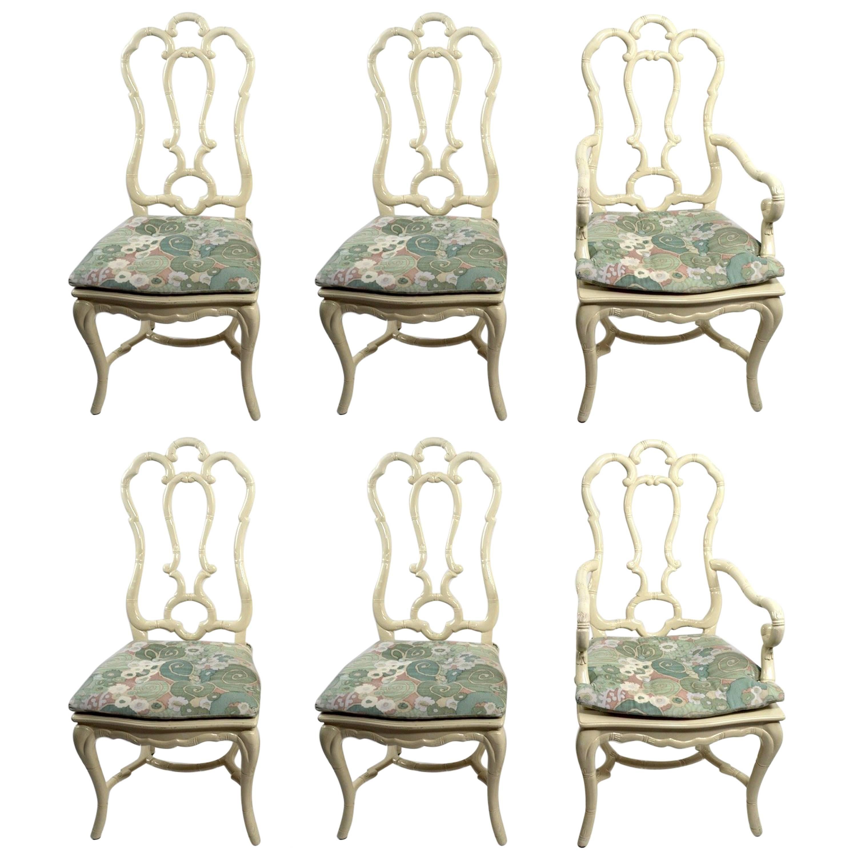 Set of Six White Lacquer Queen Anne Dining Chairs