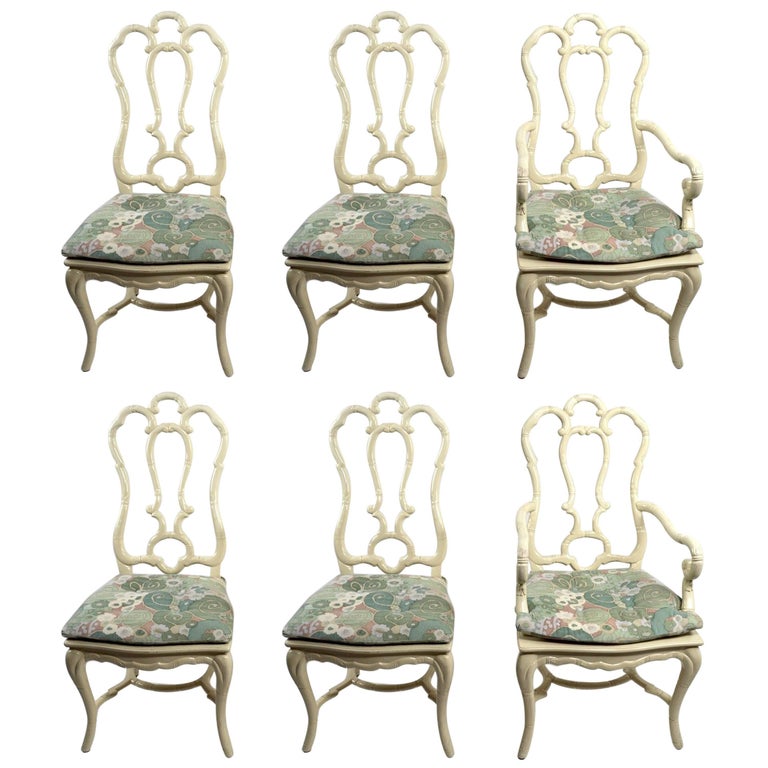 Set of Six White Lacquer Queen Anne Dining Chairs For Sale at 1stDibs