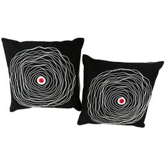 Pair of Black and White Modern Art Decorative Embroidered Cord Pillows