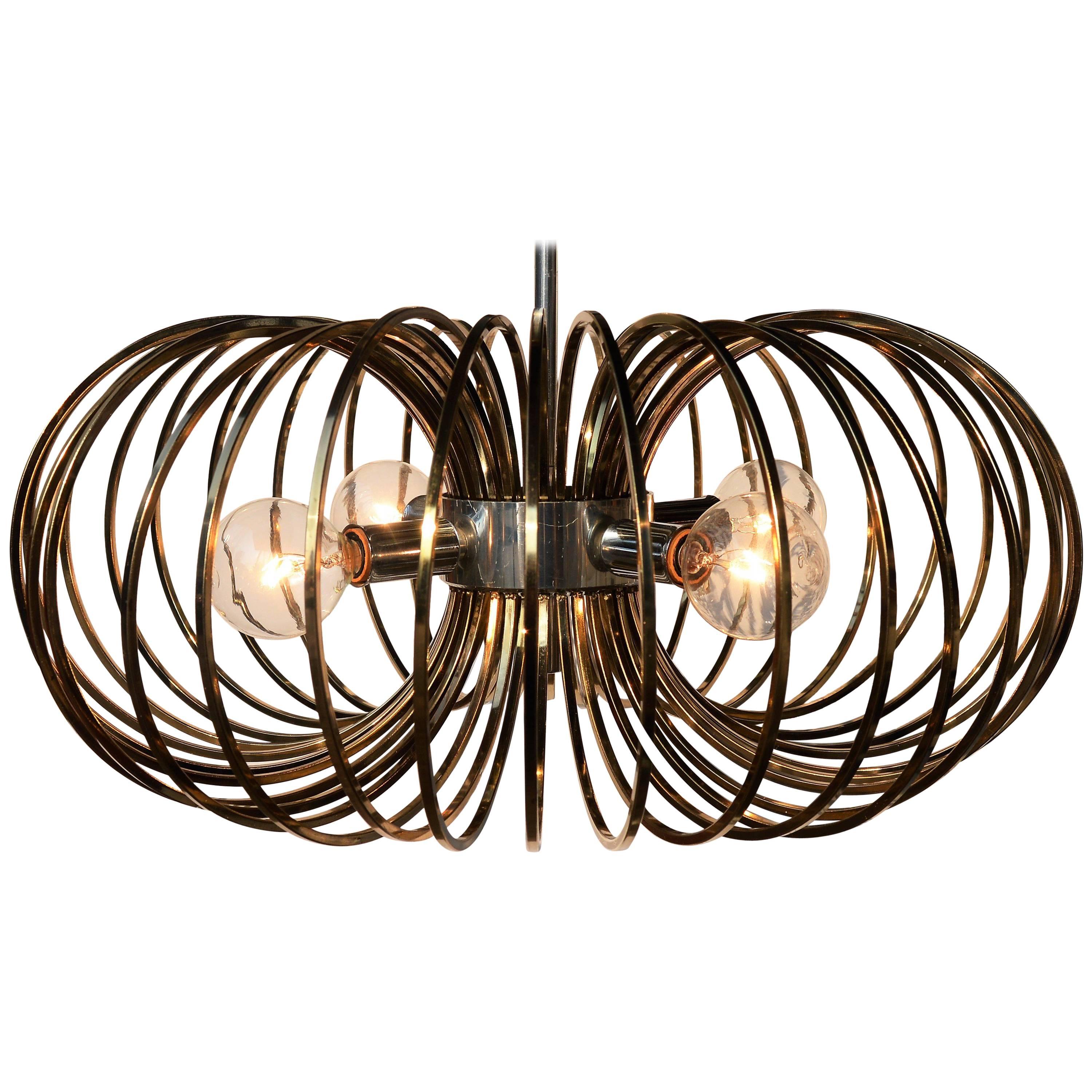 Sciolari Brass and Chrome Cage Pendant Light by Lightolier For Sale