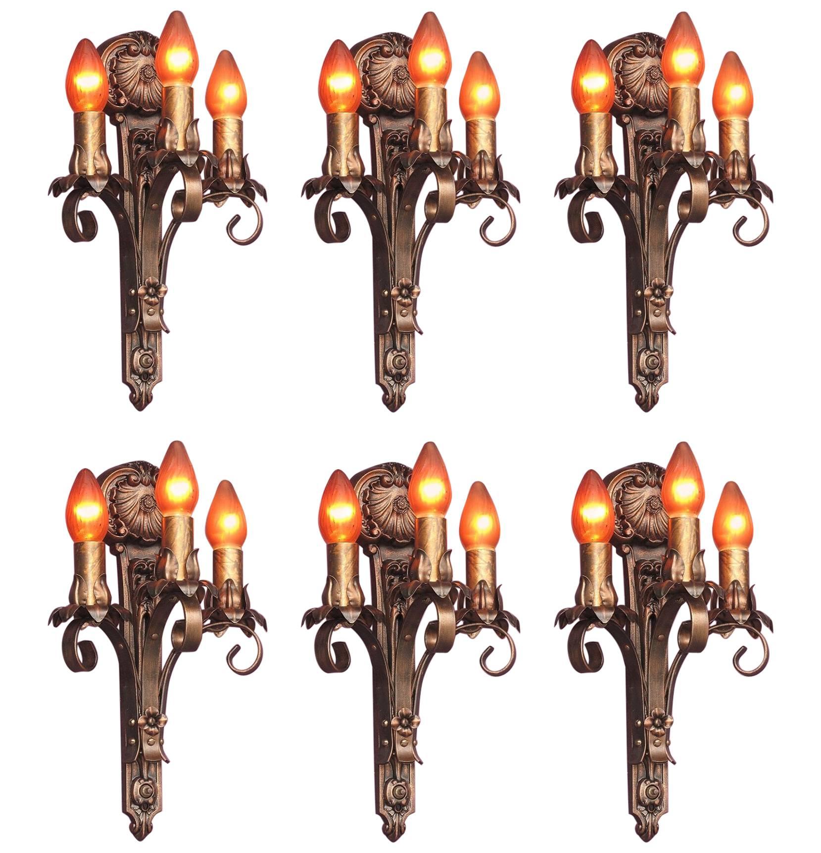 Classic Moe Bridges Three-Arm Sconces For Sale