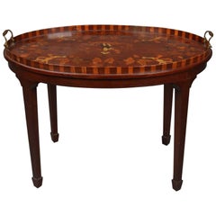 Antique Adam Style Neoclassical Inlaid Mahogany with Bone Tea Table