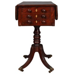 Antique Inlaid Flame Mahogany with Bone Duncan Phyfe School Sewing Stand
