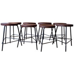Pierre Jeanneret Grouping of Eight Teak and Iron Stools from Chandigarh 4