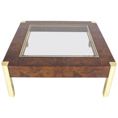 Tavolino quadrato con piano in vetro in Wood Wood Brass