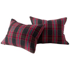 Vintage Miao Handwoven Cotton Textile Pillow Modernist Black Red Turquoise