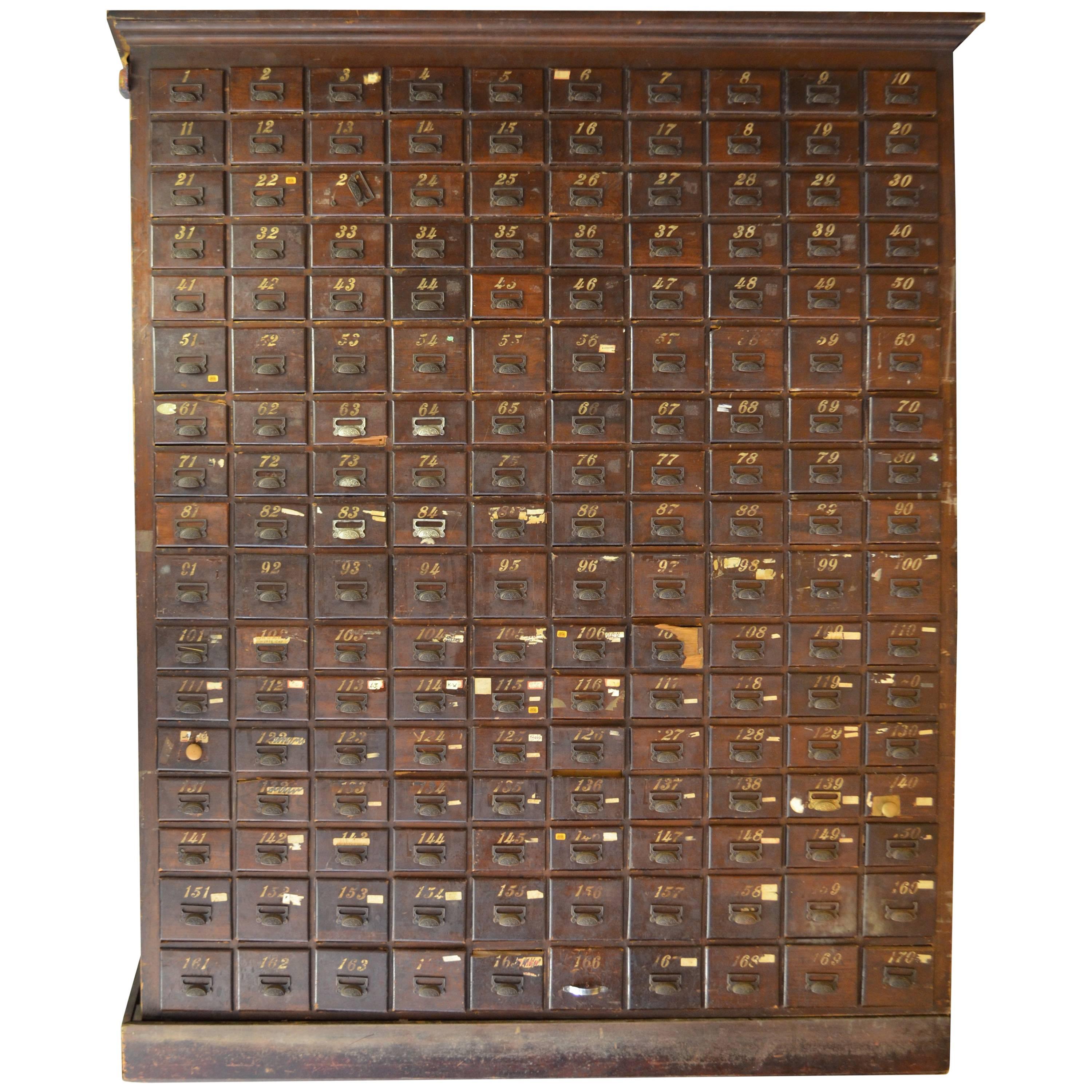 Late 18th Century, Oak Card Catalog File Cabinet Storage with 170 Drawers