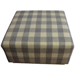 Ottoman Upholstered in Vintage Wool Blanket on Barn Board Wood Base