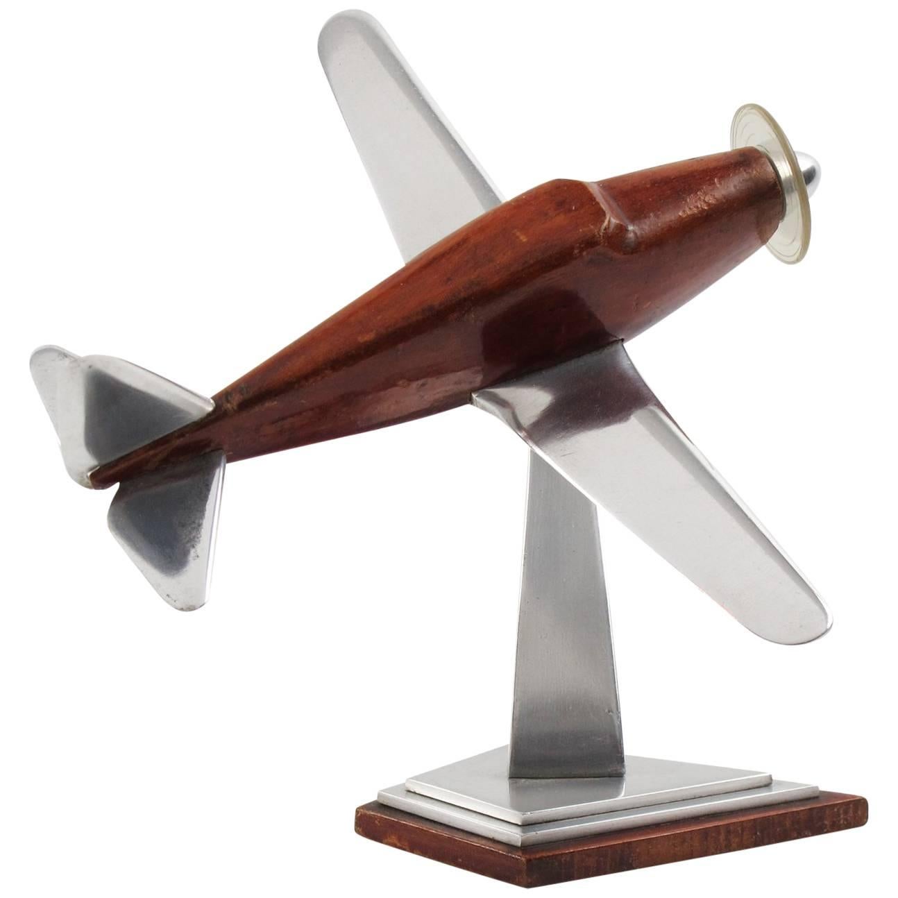 Art Deco Wooden and Cast Aluminium Airplane Model, circa 1940s