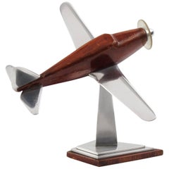 Vintage Art Deco Wooden and Cast Aluminium Airplane Model, circa 1940s