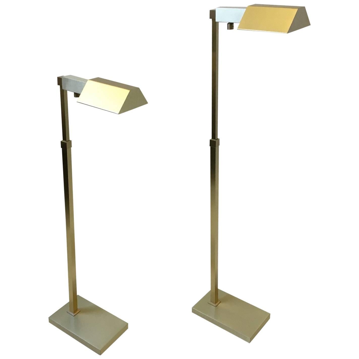 Pair of Adjustable Brushed Brass Floor Lamps by Casella