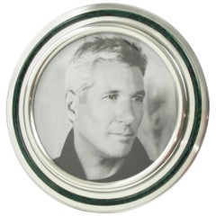 Italian Silver Plate and Enamel Malachite Like Large Round Picture Photo Frame 12