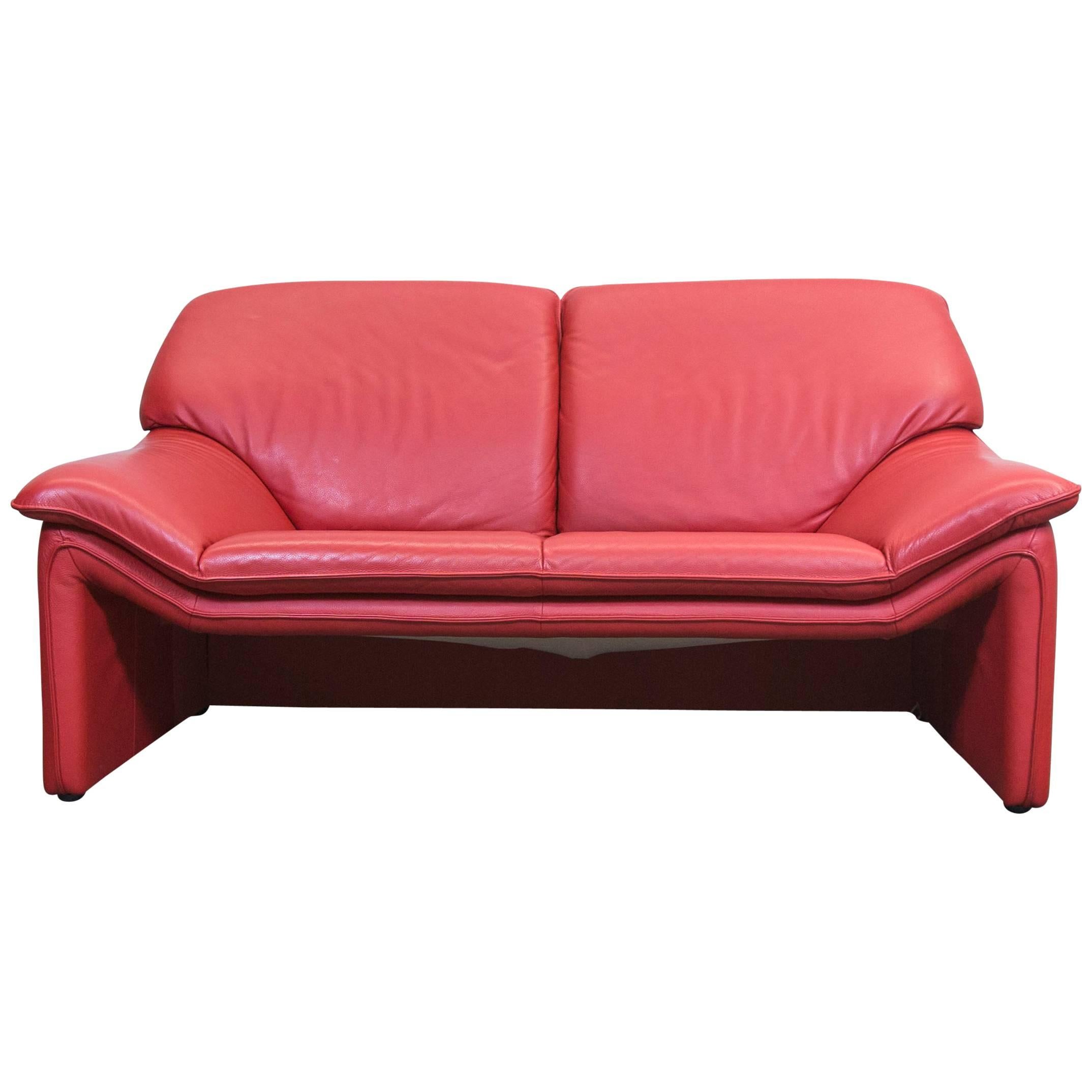 Laauser Designer Sofa Red Leather Two-Seat Couch Modern