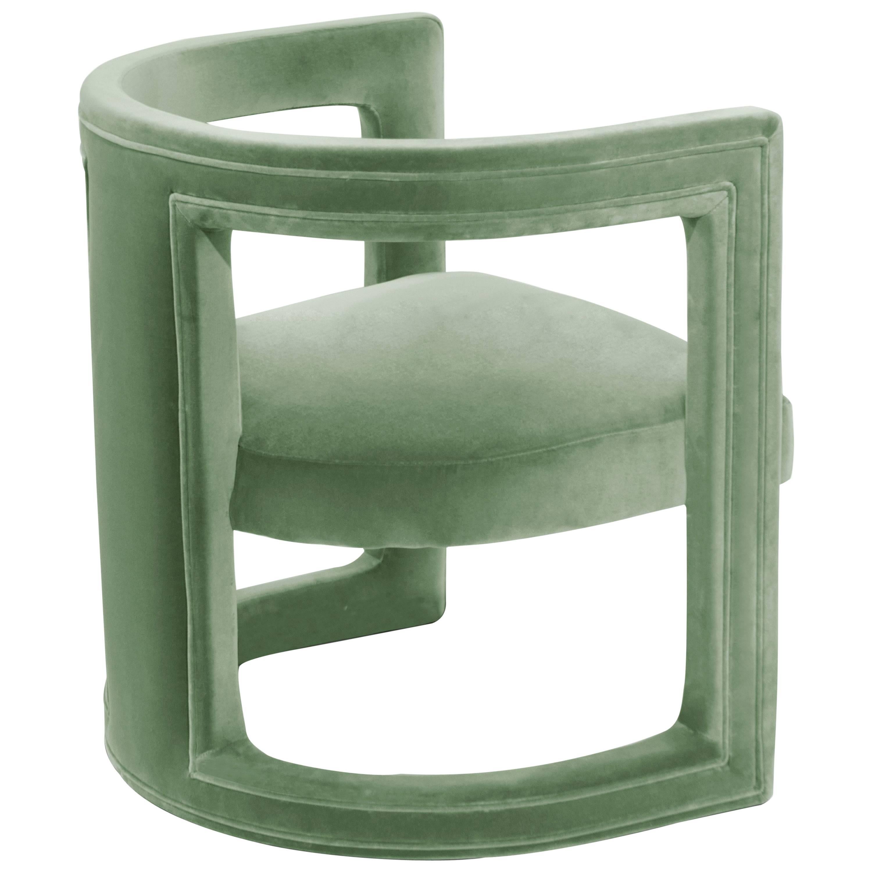 European Mid-Century Modern Style Rukay Green Velvet Armchair For Sale