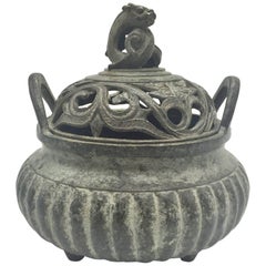 Vintage Ming Style Bronze Incense Burner with Dragon Finial