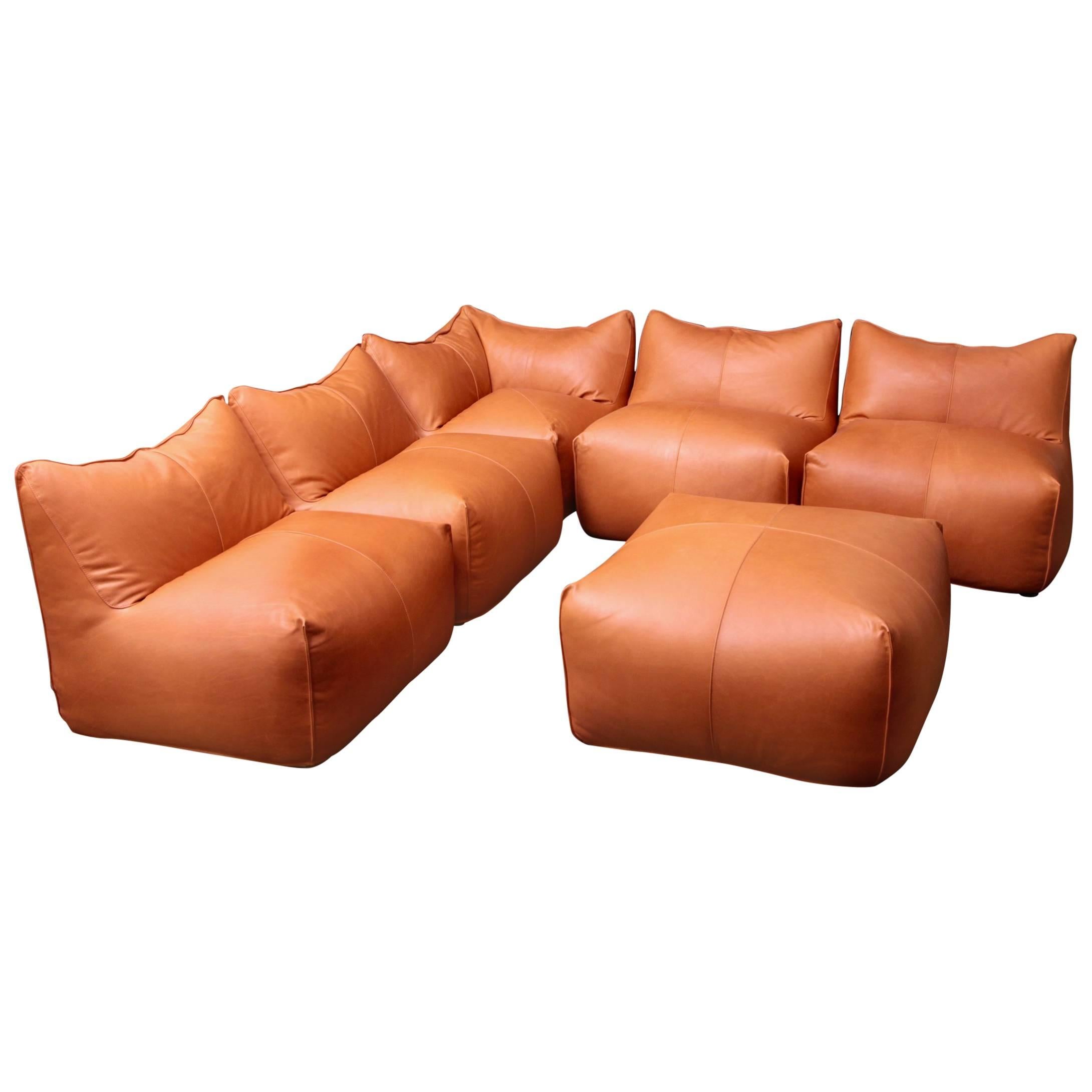 Six Pieces of Sectional Bambole Sofa, Mario Bellini for B&B Italia Tan Leather