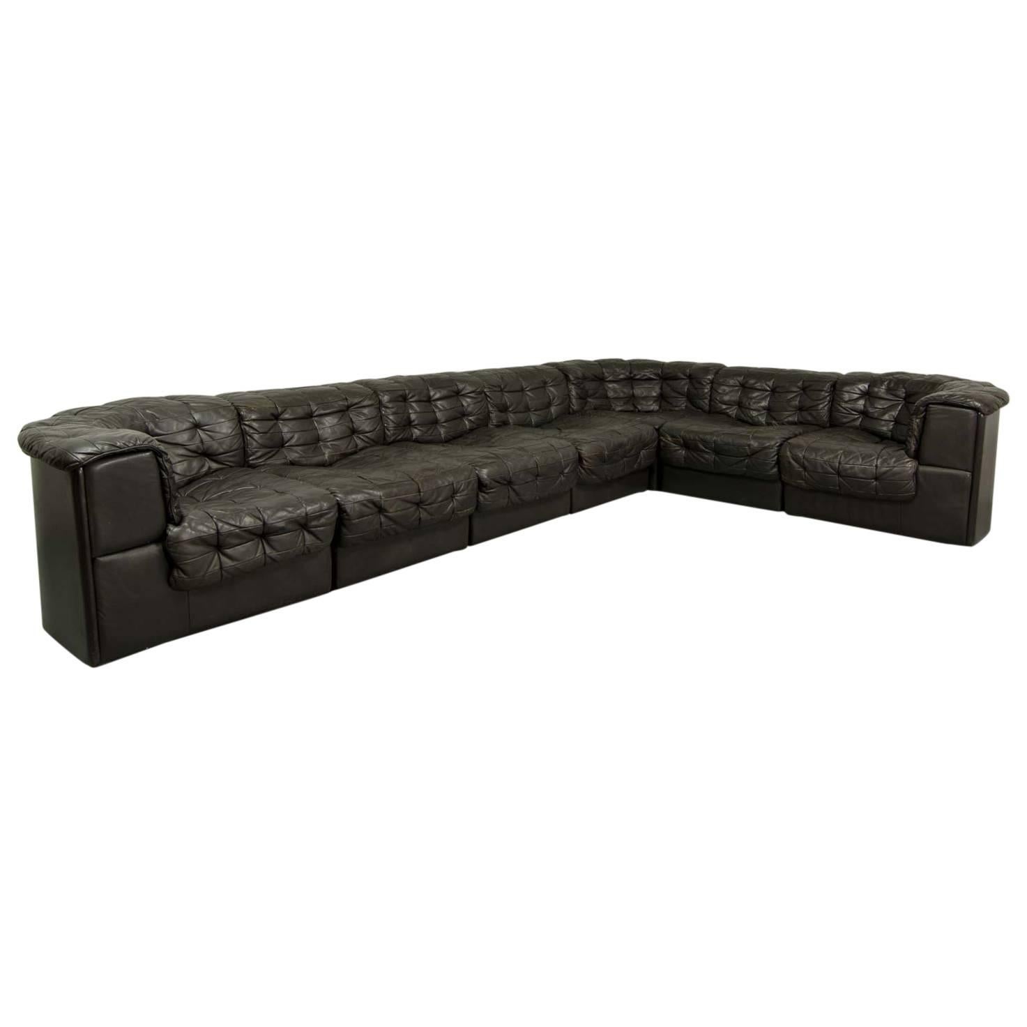 Mid-Century Patched Black Leather Modular Sofa DS11 by De Sede, 1960s