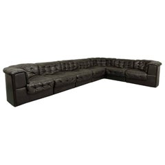 Mid-Century Patched Black Leather Modular Sofa DS11 by De Sede, 1960s