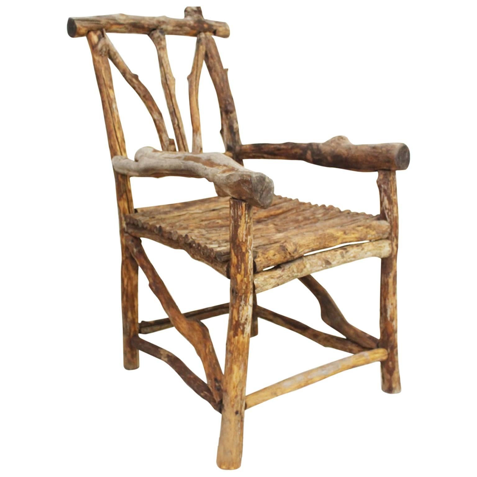 19th Century French Folk Art Shephers Wooden Armchair For Sale