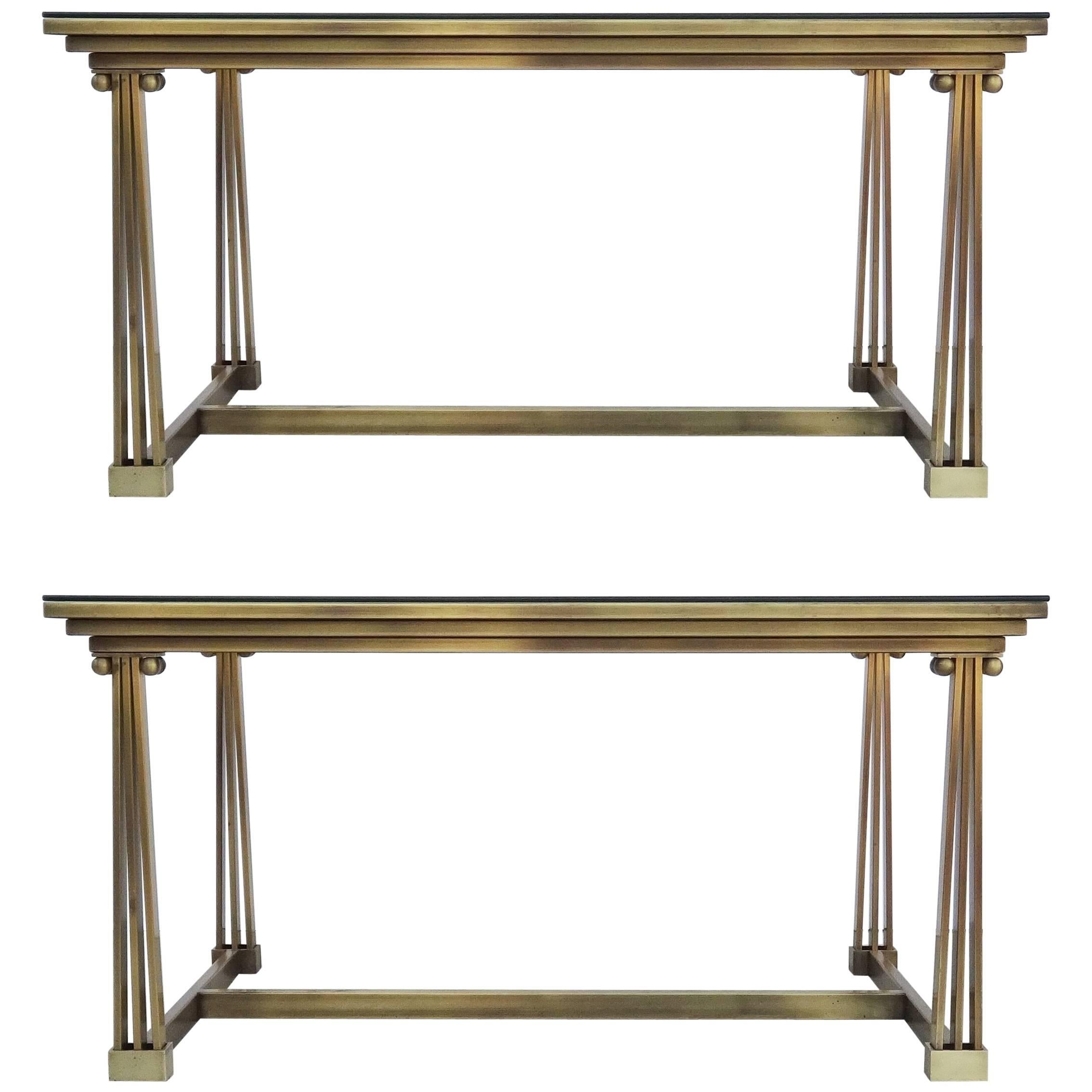 Two Brass & Glass Desk or Dining Table, Mastercraft For Sale