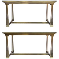 Two Neoclassical Brass and Glass Dining Table or Desk 11