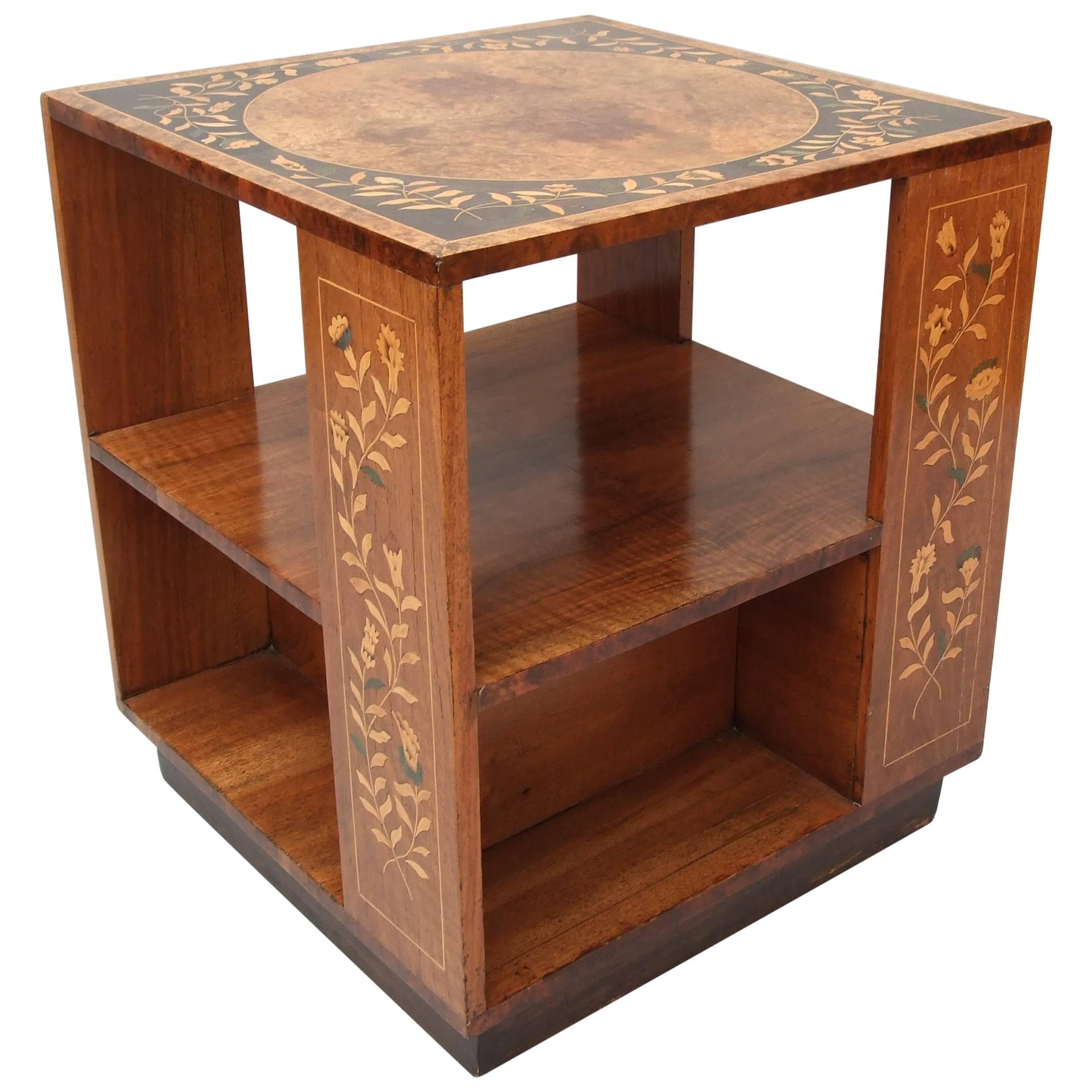 Marquetry Floral Booktable Burr Walnut For Sale
