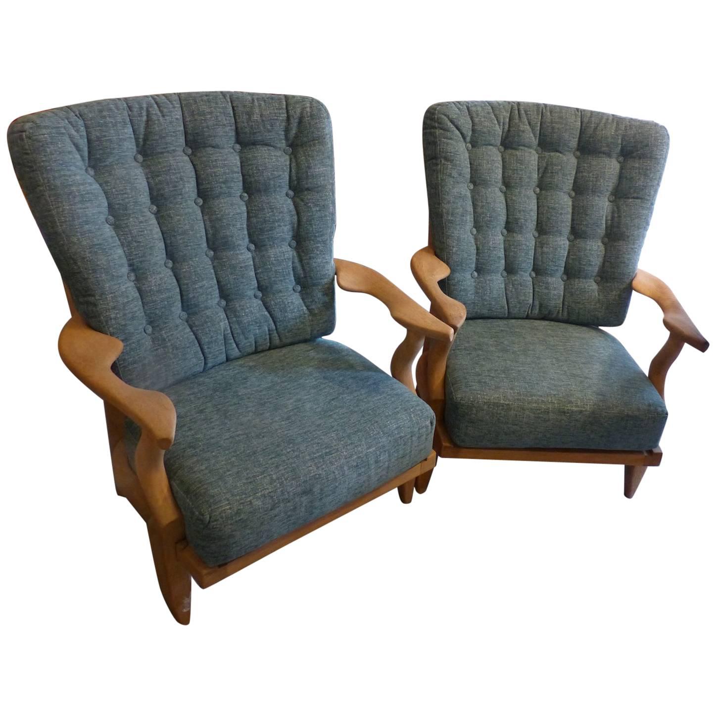 Beautiful Guillerme and Chambron Pair of Armchairs, circa 1960 For Sale