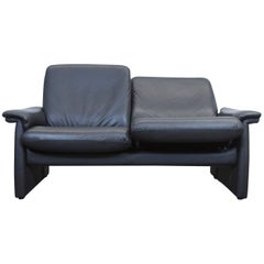 Laauser Designer Sofa Black Leather Two-Seat Couch Function Modern