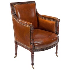 Fine Quality Antique Carved Mahogany Leather Armchair
