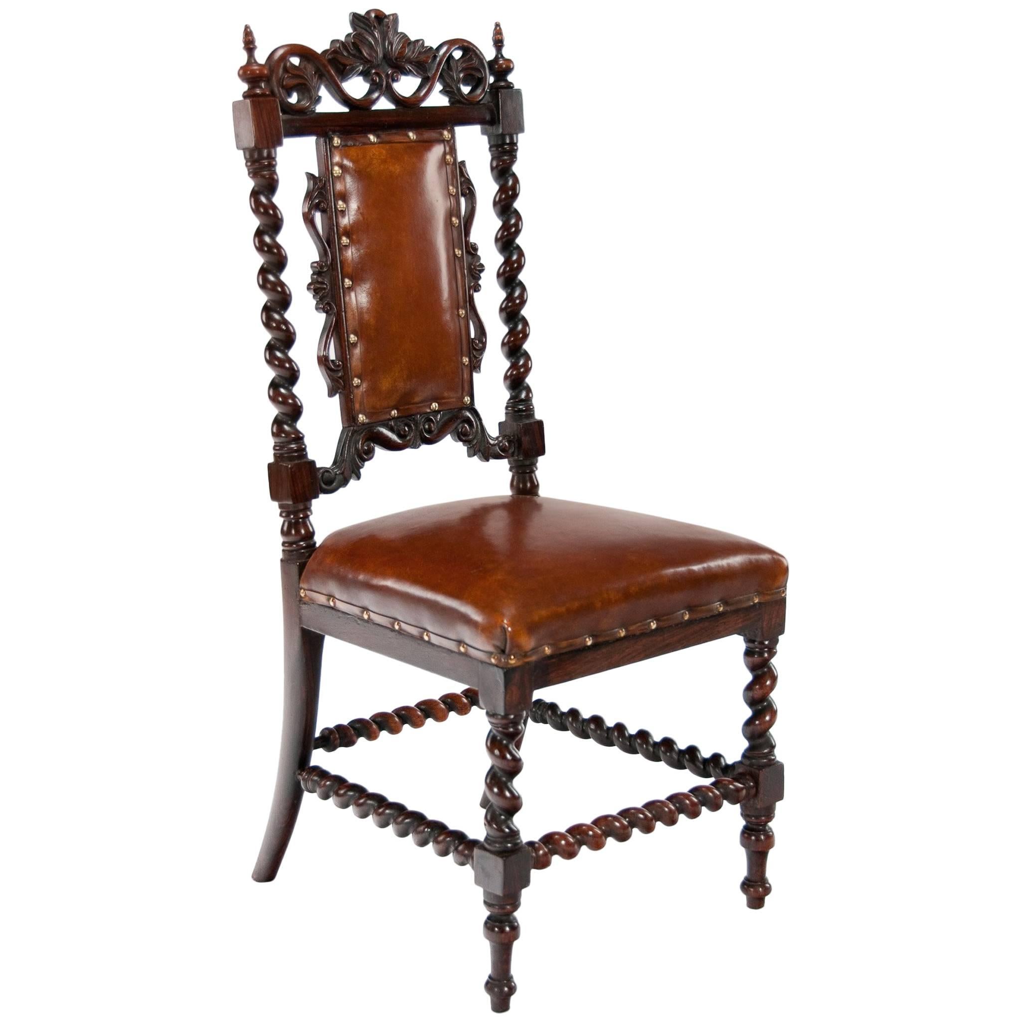 Good Quality Victorian Rosewood Leather Side Chair