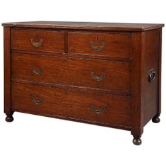 Teak Four-Drawer Campaign Chest of Drawers