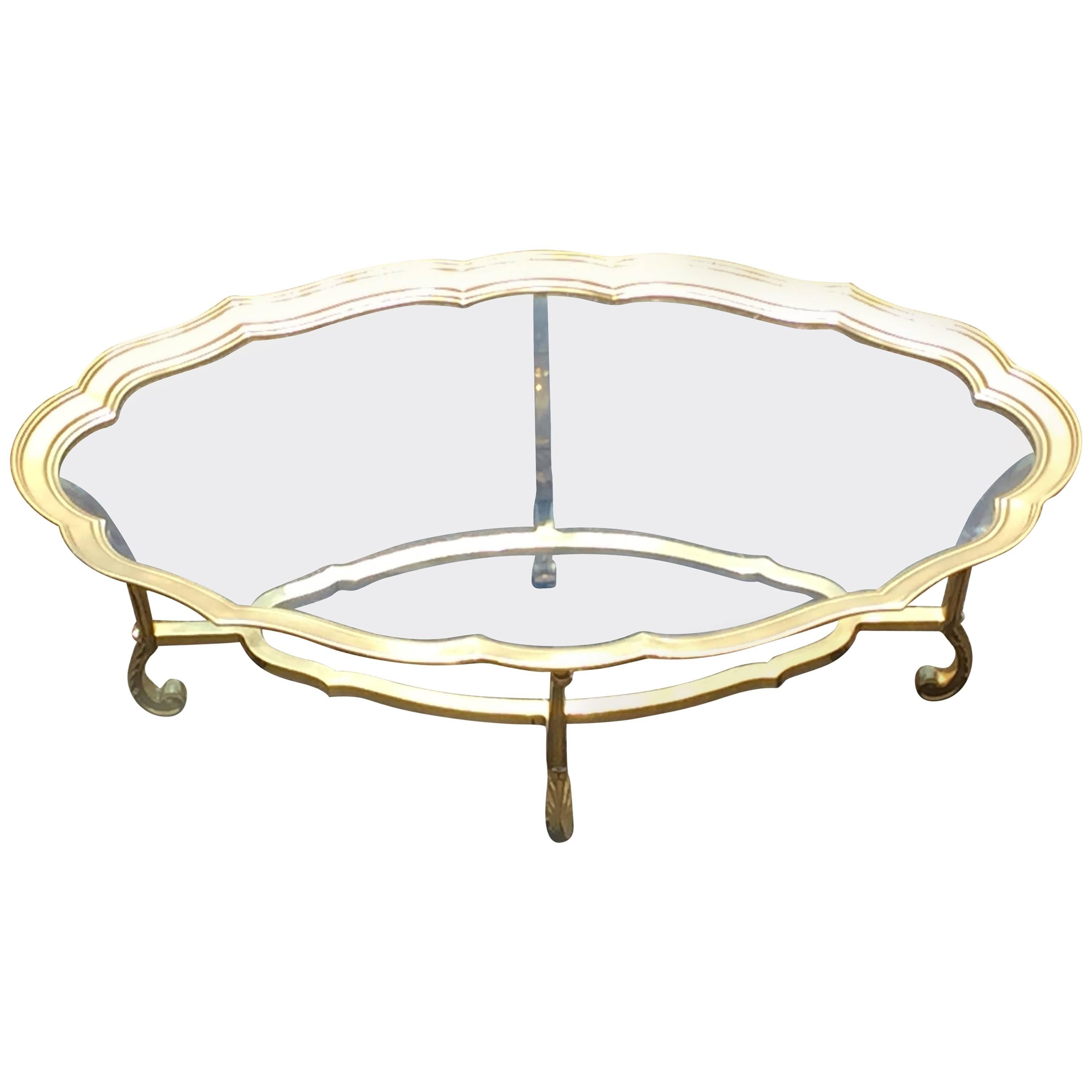 Elegant Brass and Glass Labarge Coffee Table