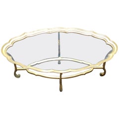 Retro Elegant Brass and Glass Labarge Coffee Table