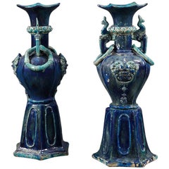 Pair of Early Blue and Turquoise Chinese Pottery Vases