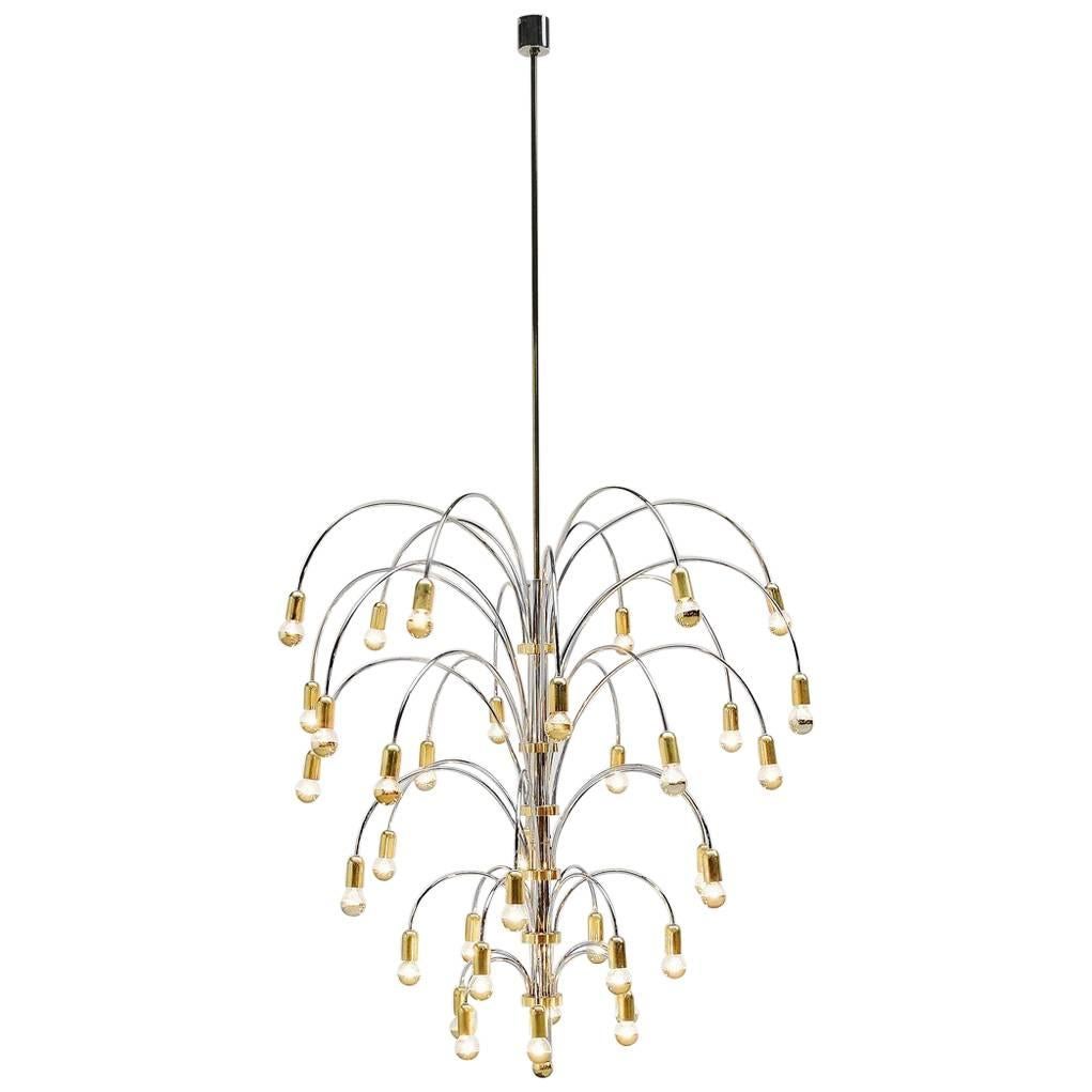 Extra Large Chandelier in Chrome and Brass, Italy, 1970