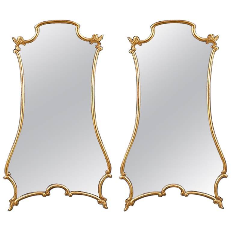 Pair of Giltwood Shaped Wall Mirrors For Sale
