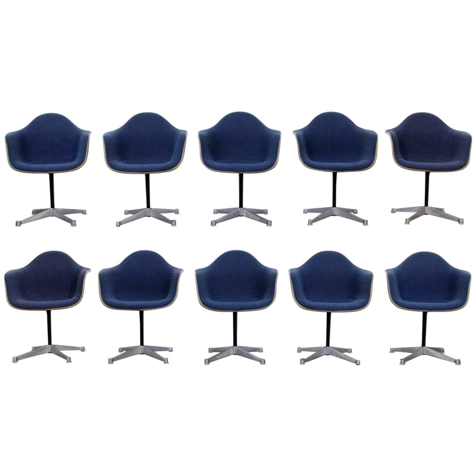 Set of Ten Herman Miller Upholstered Shell Chairs on Swivel X-Bases, Mid-Century