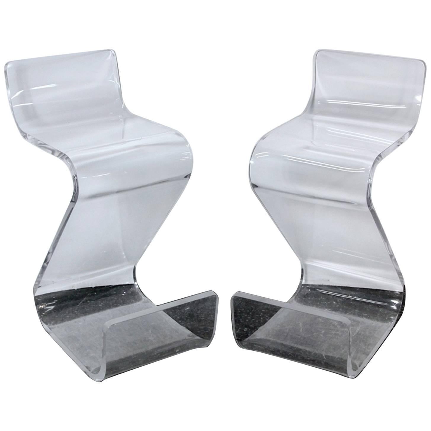 Pair of Thick Lucite Z-Stools, Mid-Century