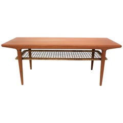 Danish Teak and Rattan Coffee Table Attributed to Johannes Andersen