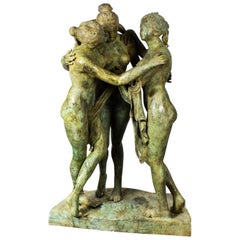 Lifesize Verdigris Bronze Sculpture the Three Graces after Canova, 20th Century