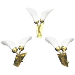 Set of Three Mid-Century Modern Tulip Wall Sconces, Italy, 1950 8